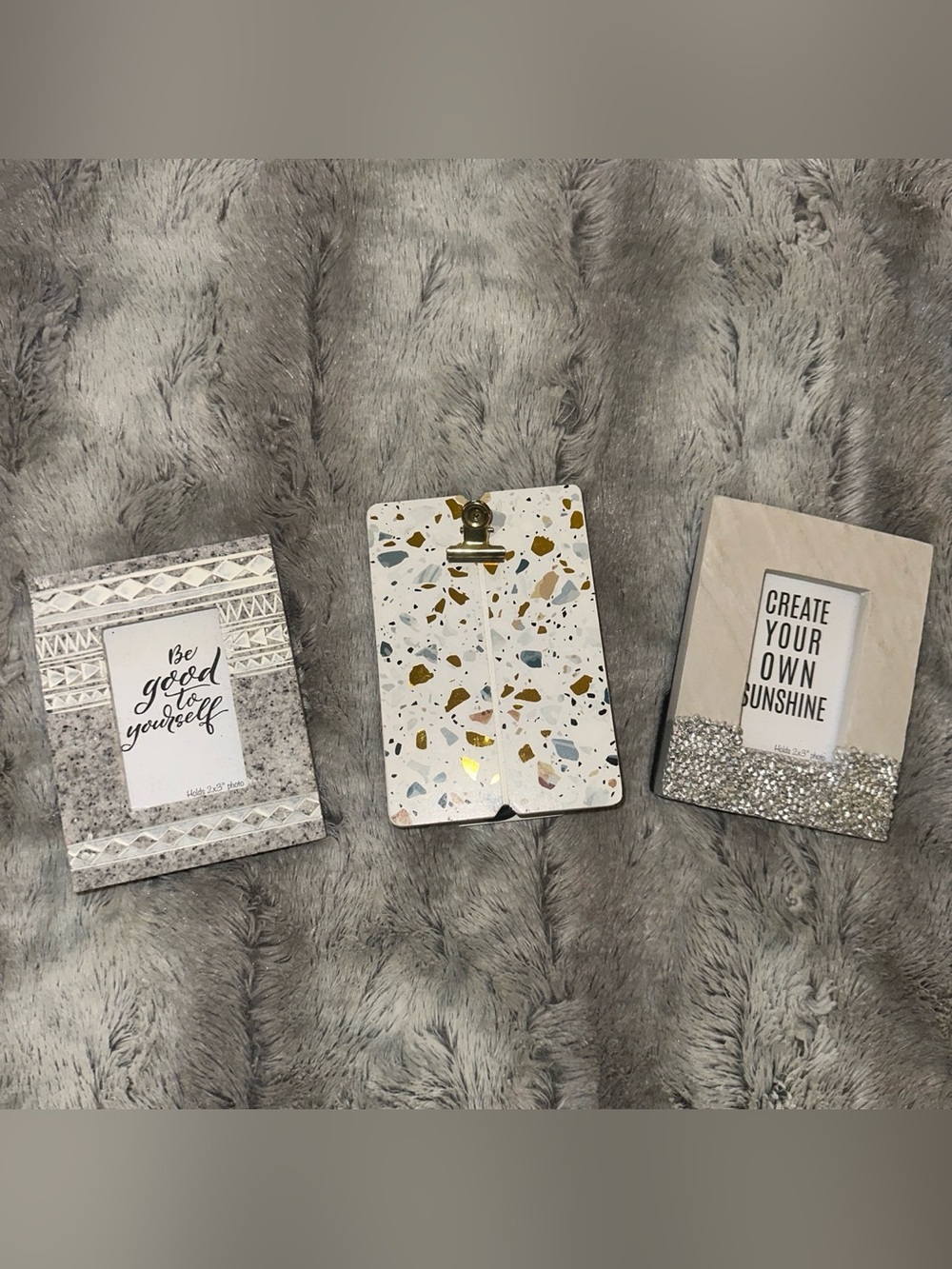 BRAND NEW w/o tags Terrazzo clipboard and 2”x3” photo frames